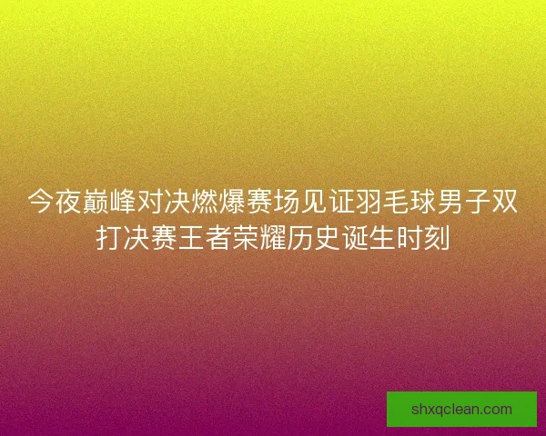 今夜巅峰对决燃爆赛场见证羽毛球男子双打决赛王者荣耀历史诞生时刻 今夜巅峰对决燃爆赛场见证羽毛球男子双打决赛王者荣耀历史诞生时刻