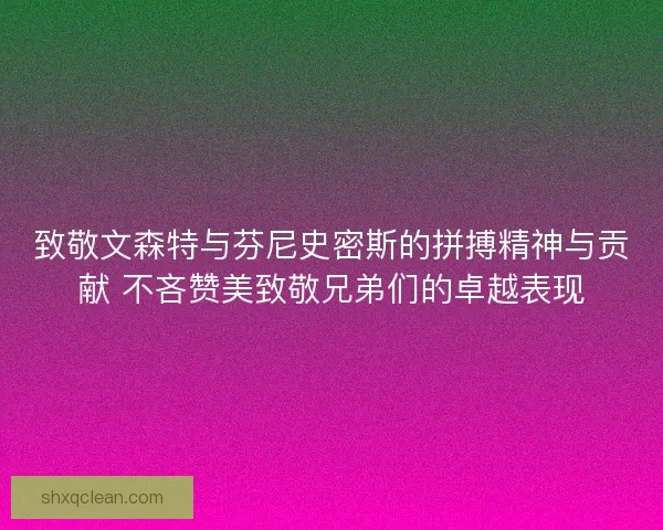 致敬文森特与芬尼史密斯的拼搏精神与贡献 不吝赞美致敬兄弟们的卓越表现